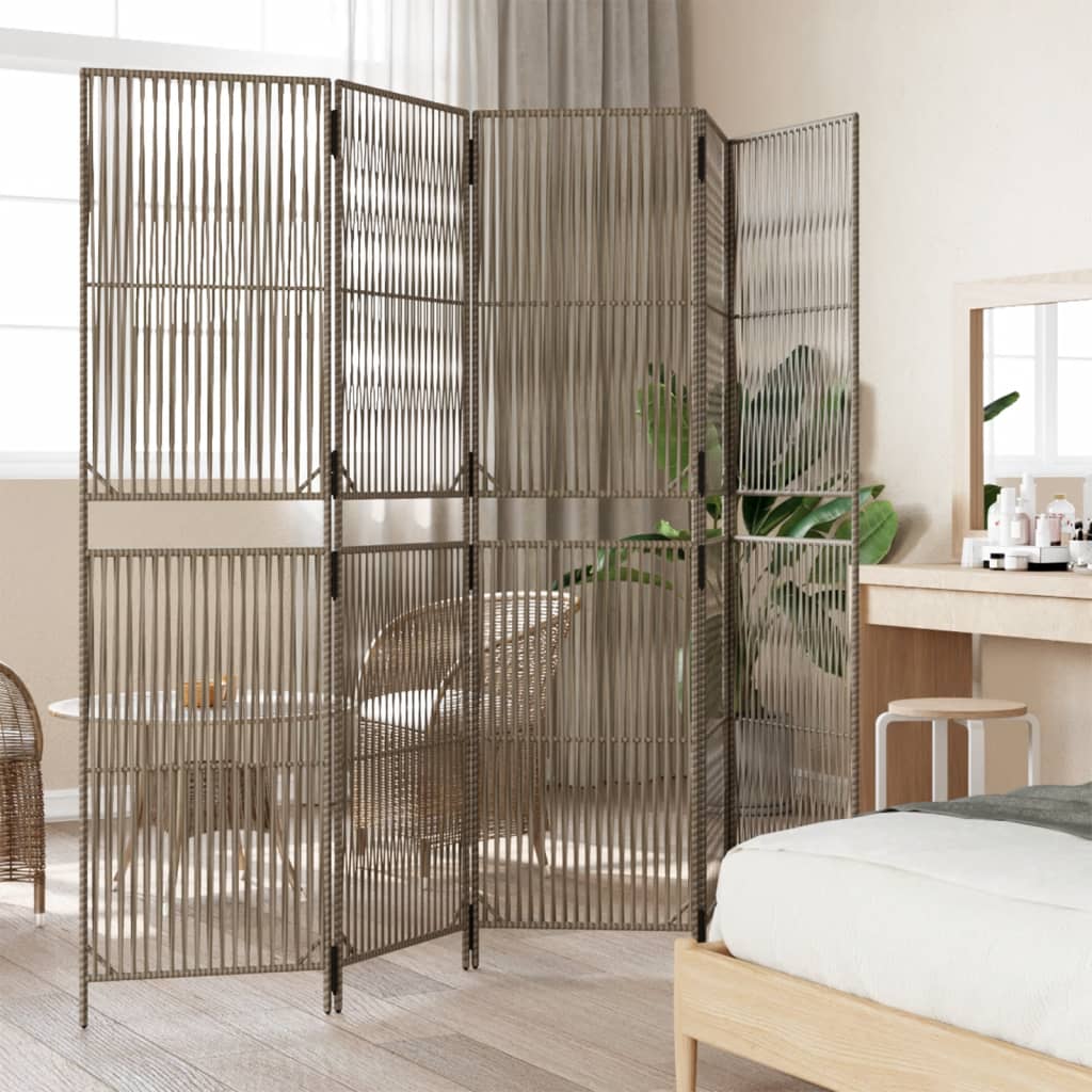 Room Divider 5 Panels Grey Poly Rattan